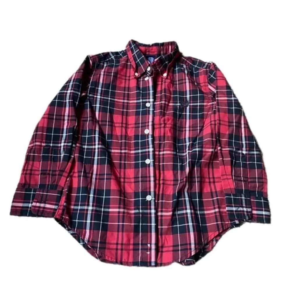 CHAPS Boys 5T Red, Black and White Plaid Button up Shirt​